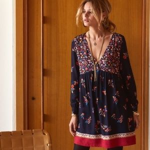 Sezane Navy and Red Floral Mini Dress